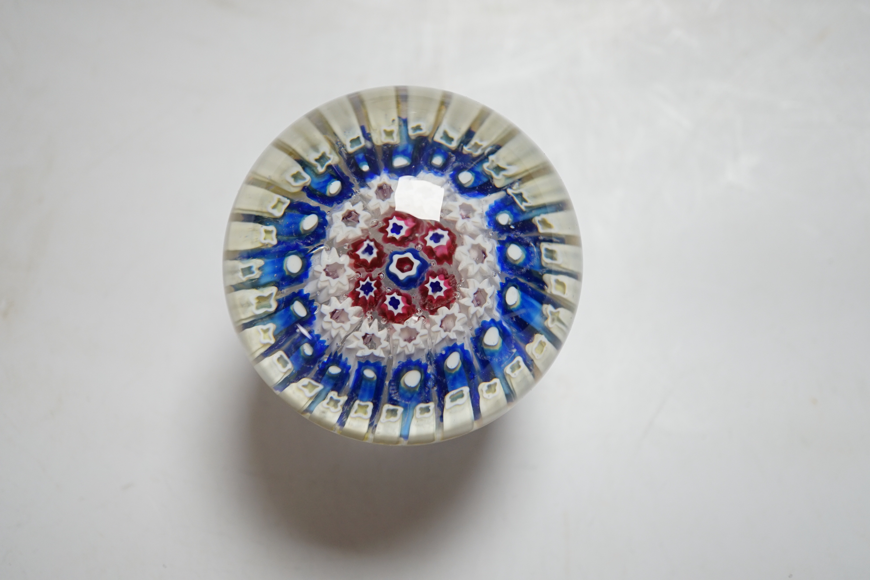 A large late 19th century Bohemian? millefiori glass inkwell, 15.5cm